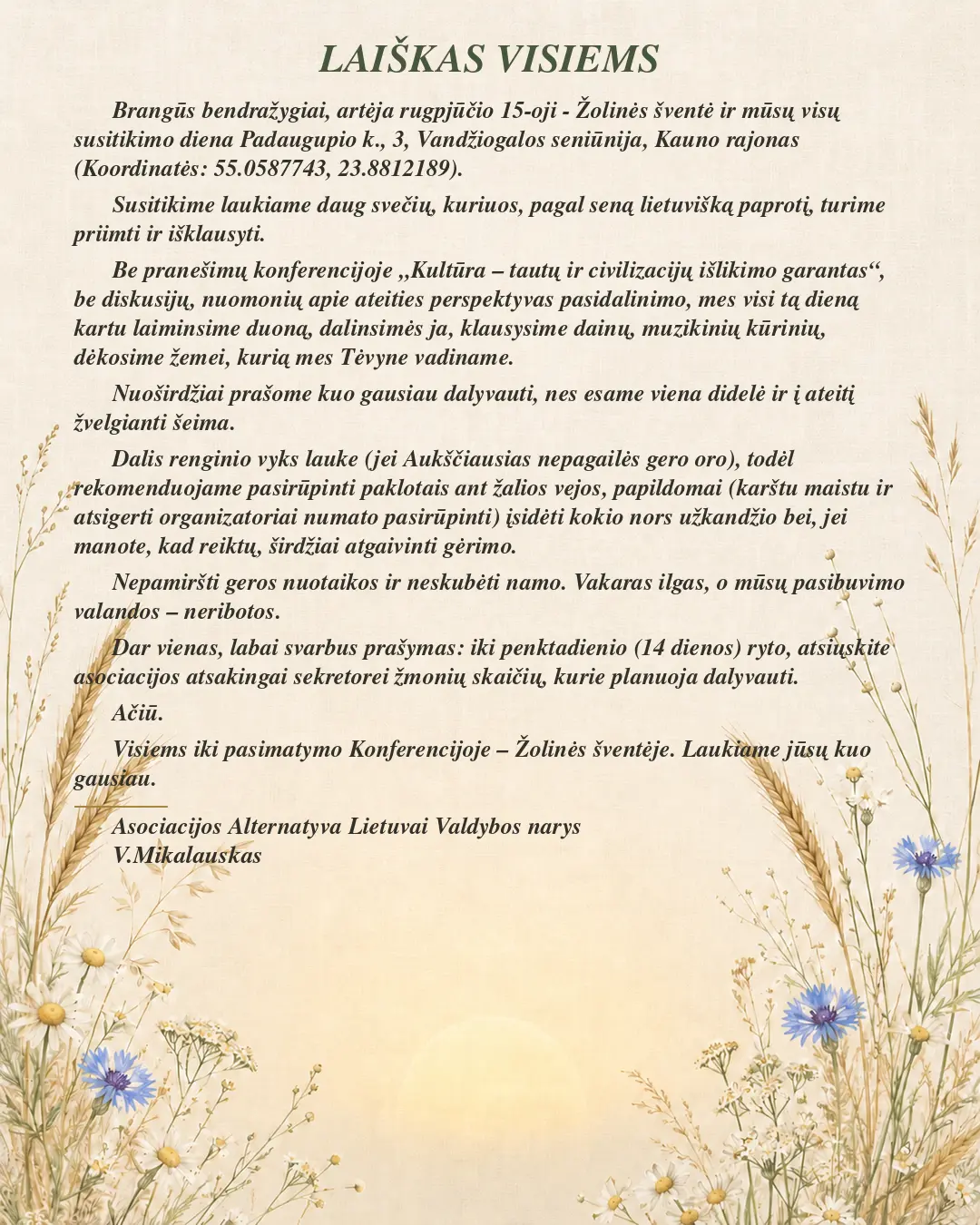 Žolinė-Kvietimas